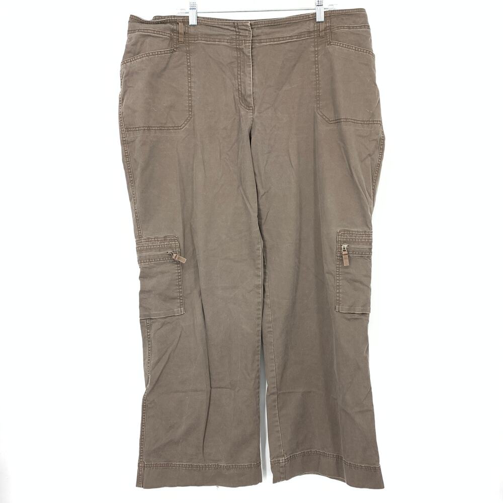 J. Jill Pants Womens 20W Brown Stretch Straight Zip Cargo Pockets Woven Twill